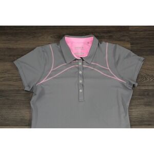 Annika Golf Polo Shirt Athletic Top‎ Short Sleeve Gray Pink Trim Size S
